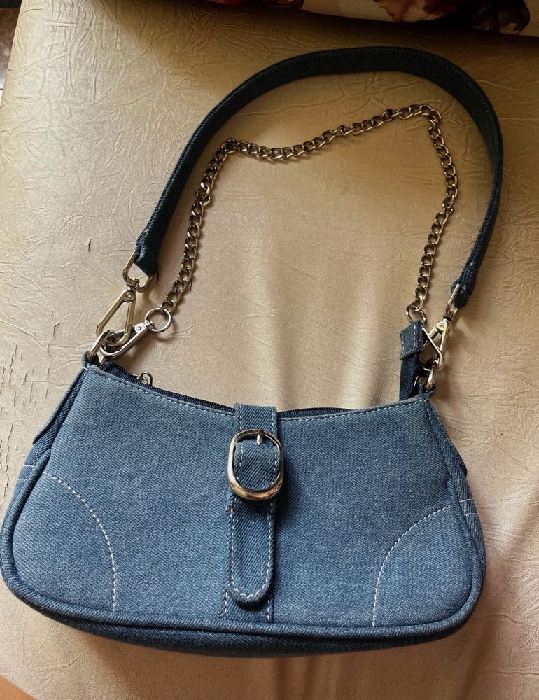LVL 99 Denim Shoulder Bag with Chain Detail