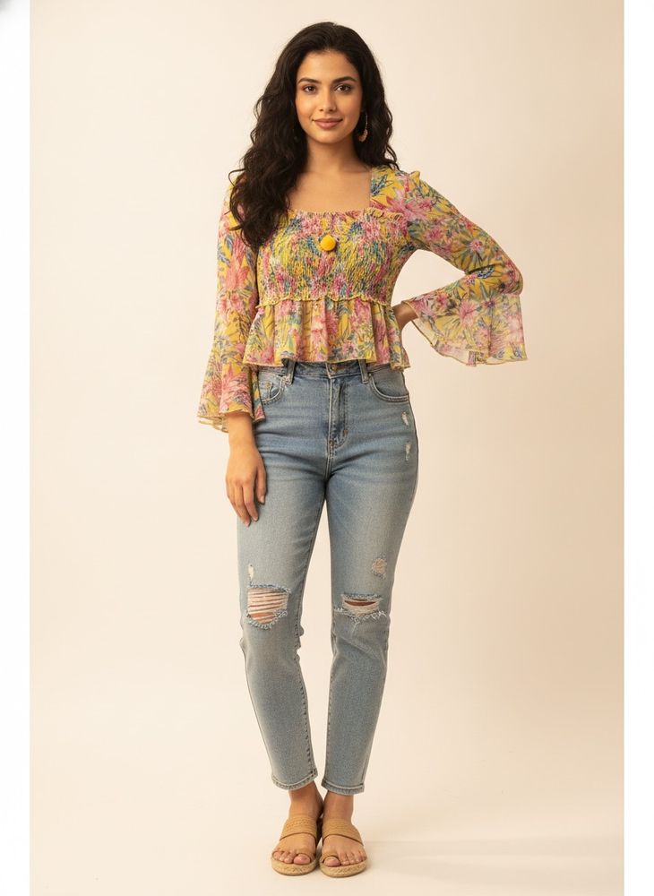 Boho Floral Smocked Blouse