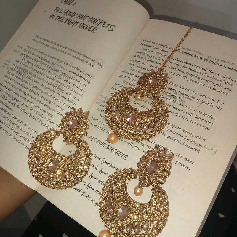 Golden Earrings &amp; Tikka Set