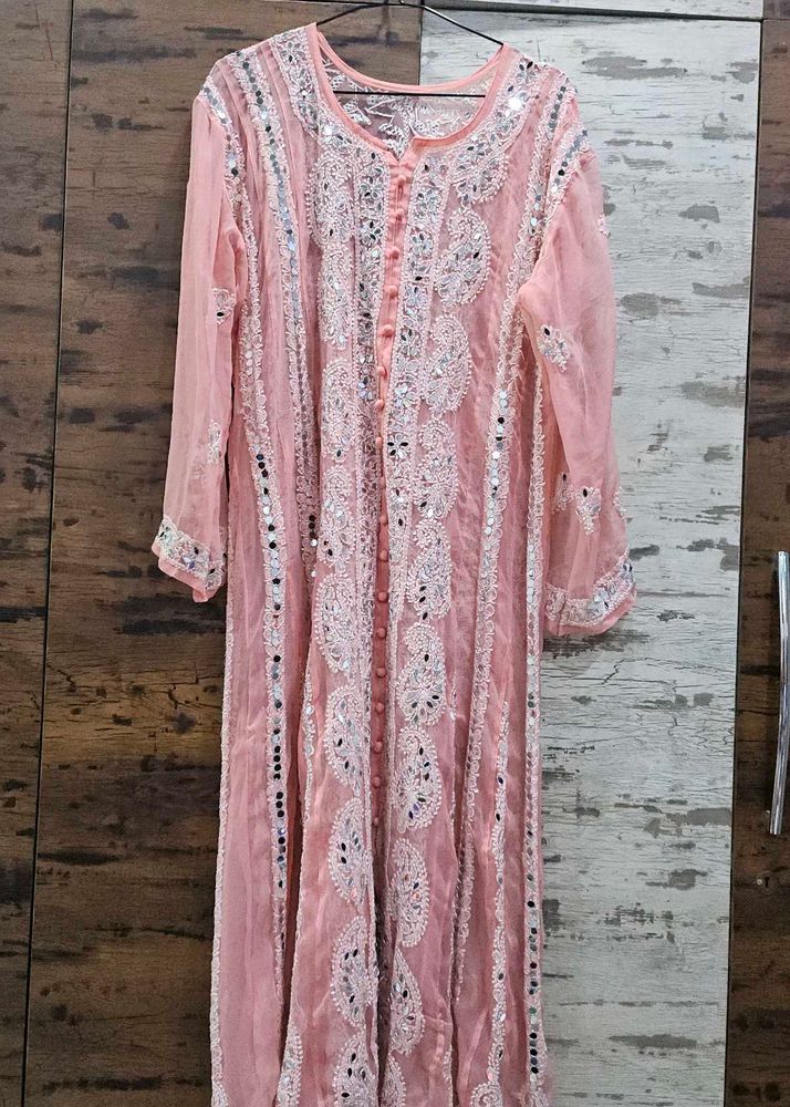 Elegant Peach Mirror Work Kurta