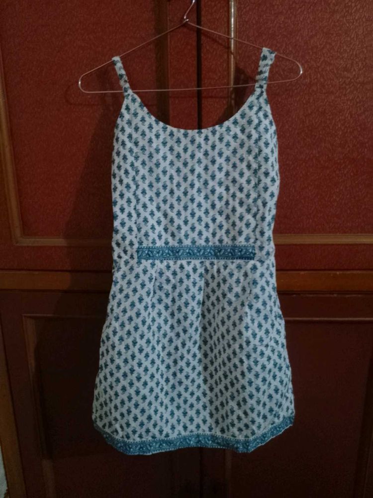 Blue &amp; White Floral Print Dress