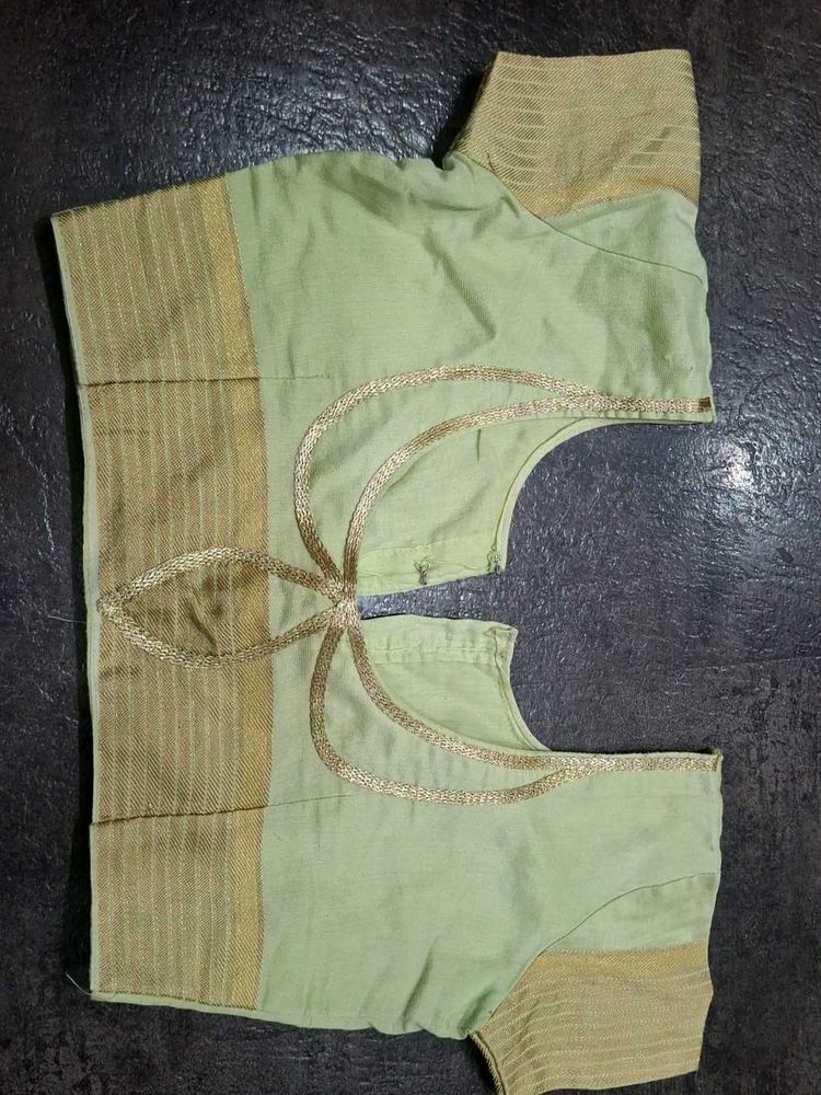 Elegant Light Green Blouse with Gold Embroidery