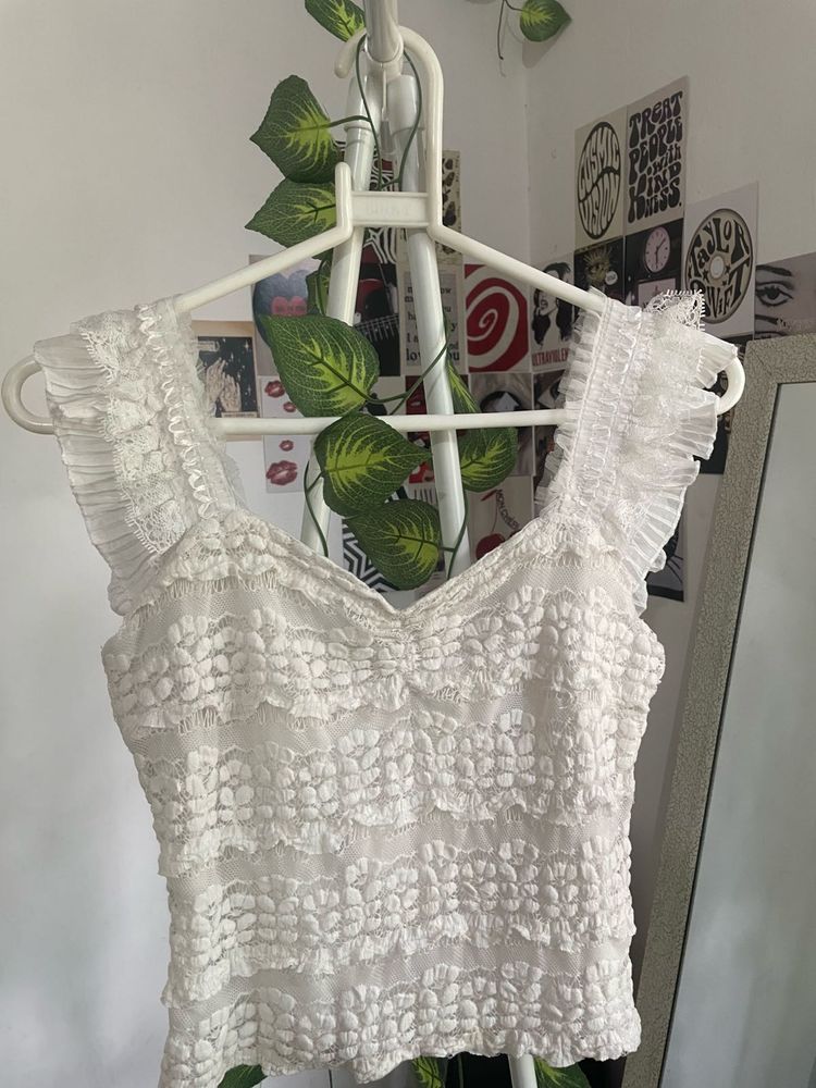 Sheer Lace Ruffled Tank Top