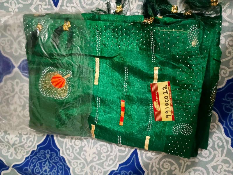 Beautiful Emerald Green Embellished Saree