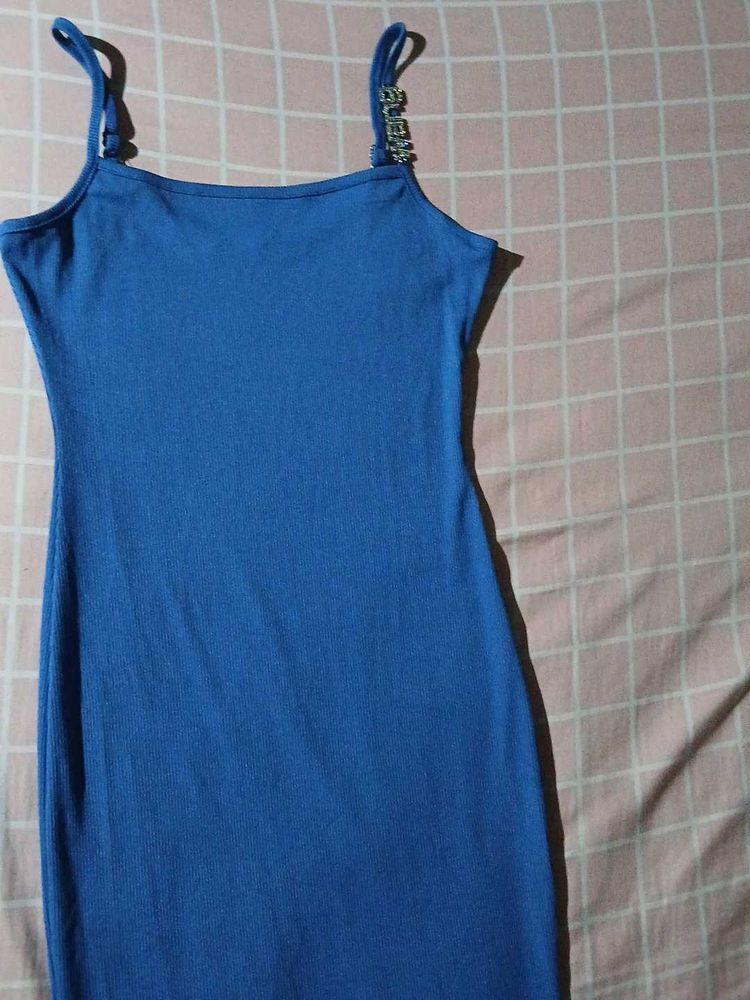 Blue Spaghetti Strap Dress with Embellished Straps