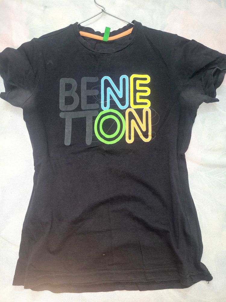 Benetton Black Graphic T-Shirt