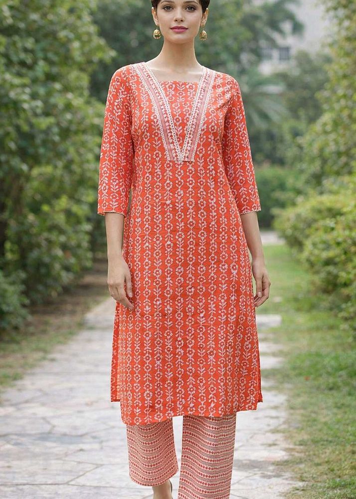 M, L, XL size Orange Printed Kurta set