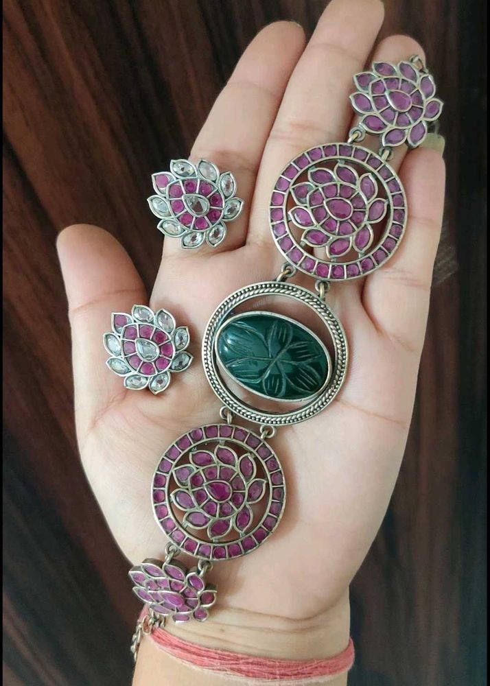 Brass handcarved stone Jewellery Set