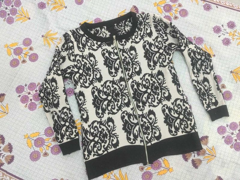 Patterned Zip-Up Cardigan