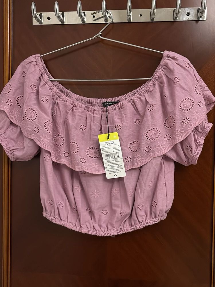 Pretty mauve eyelet crop top
