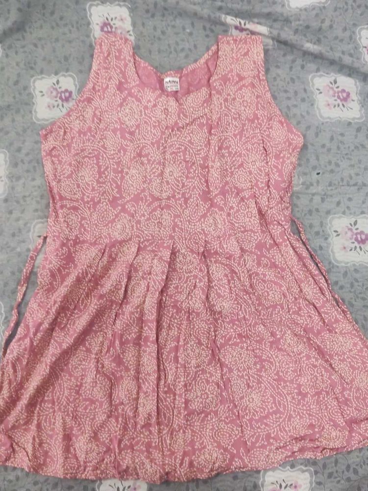 Pink Printed Sleeveless Kurta