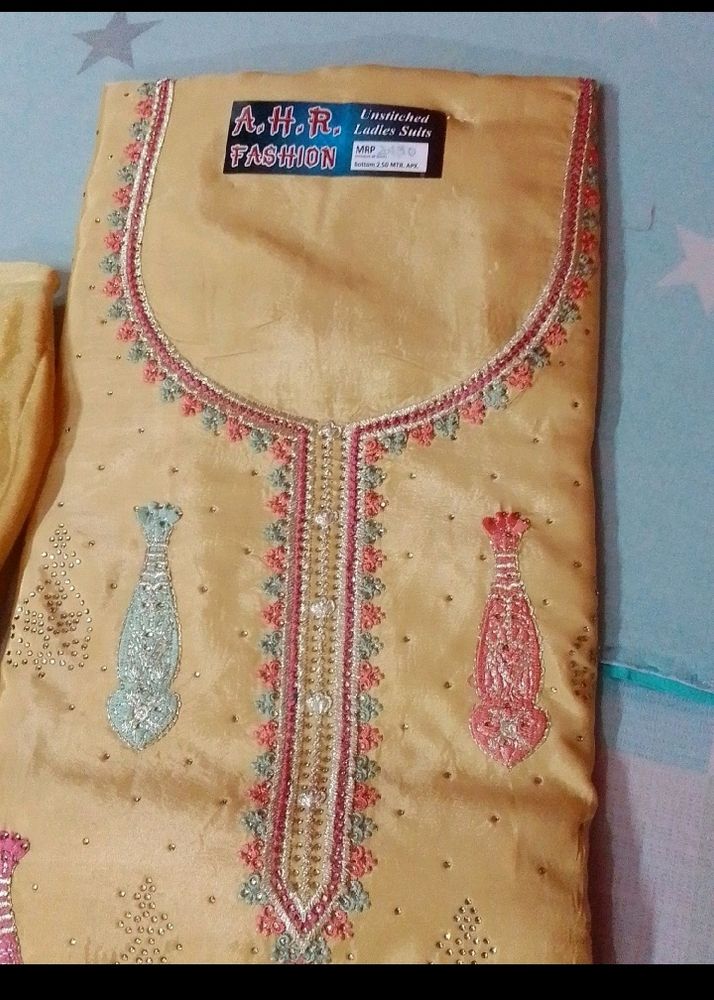 Muslin Creme Suit With Embroidered Front