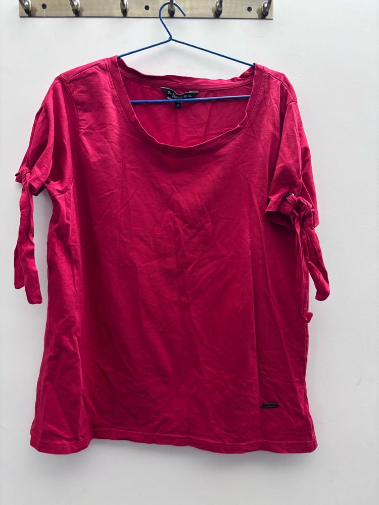 Red Tie-Sleeve T-Shirt