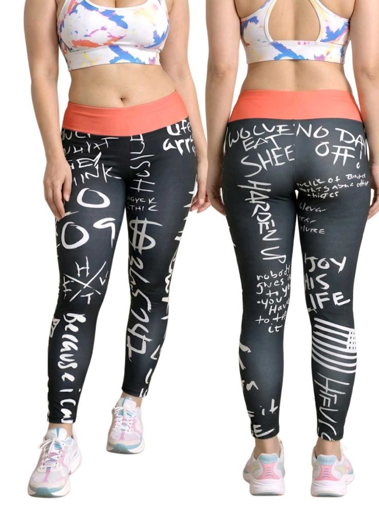 Graffiti Print Athletic Leggings fit for 28-32