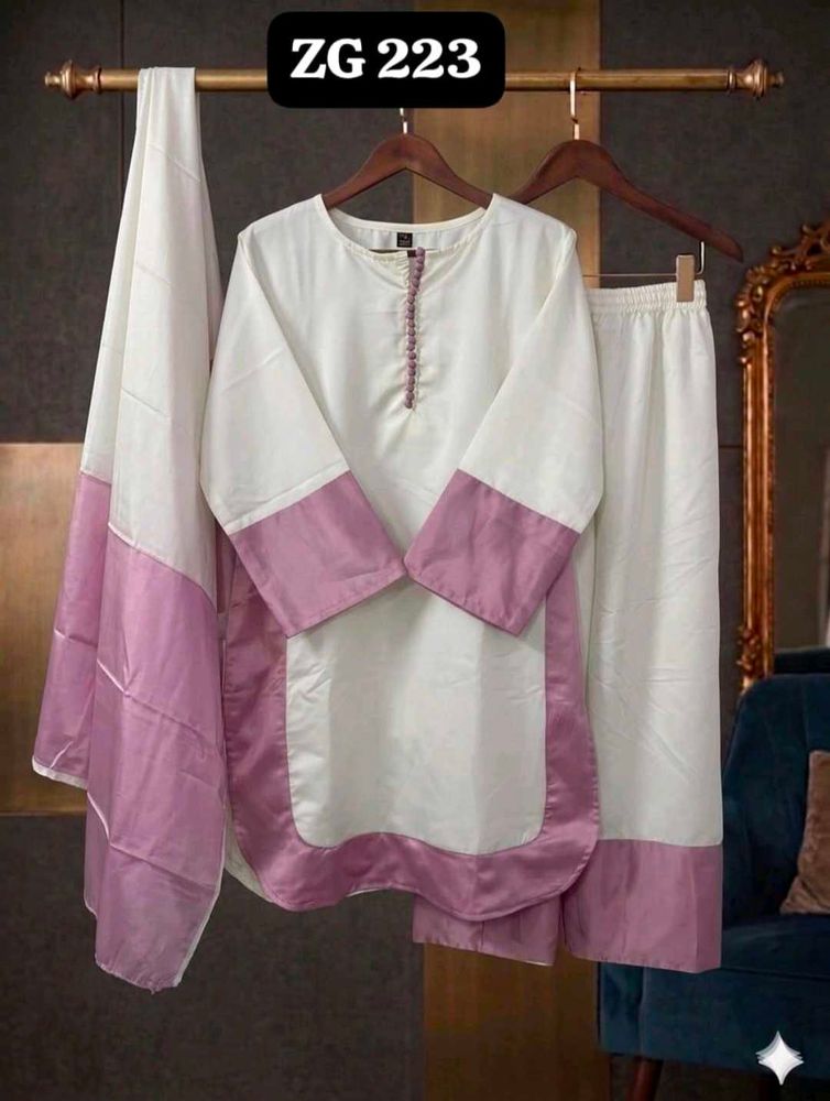 Elegant Cream &amp; Pink Kurta Set with Dupatta