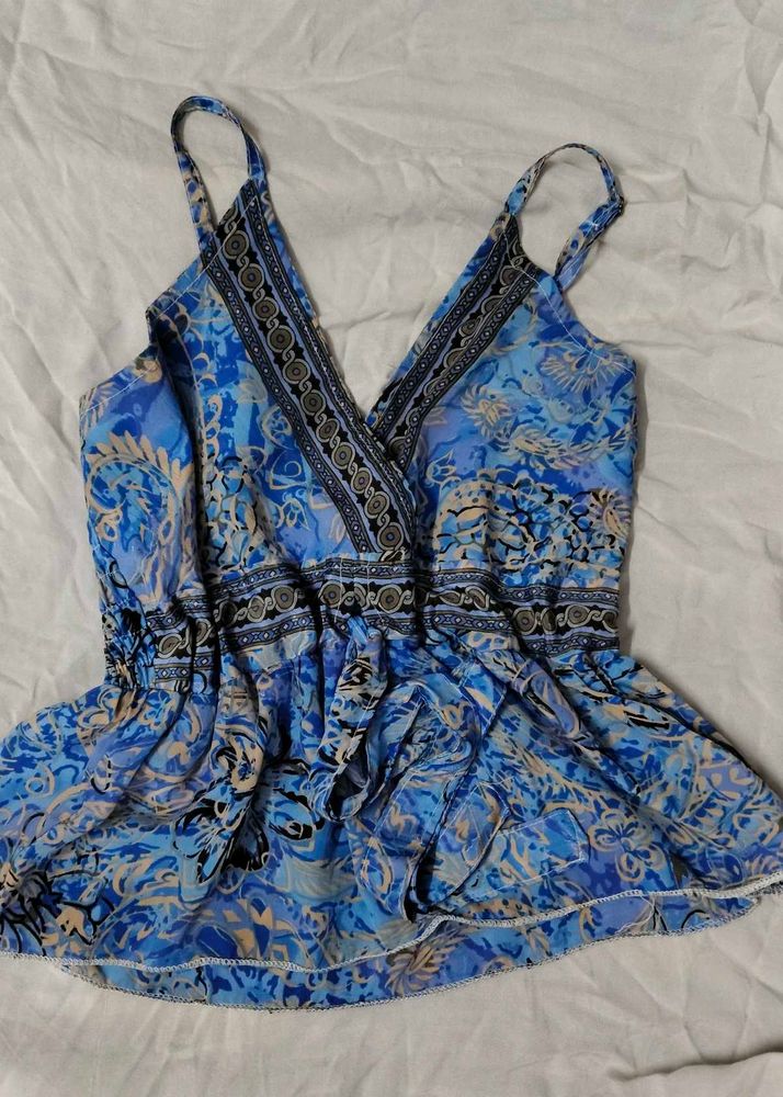Bohemian Blue Print Peplum Top