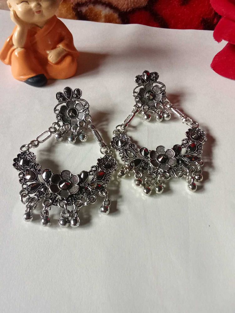 Boho Silver Jhumka Earrings