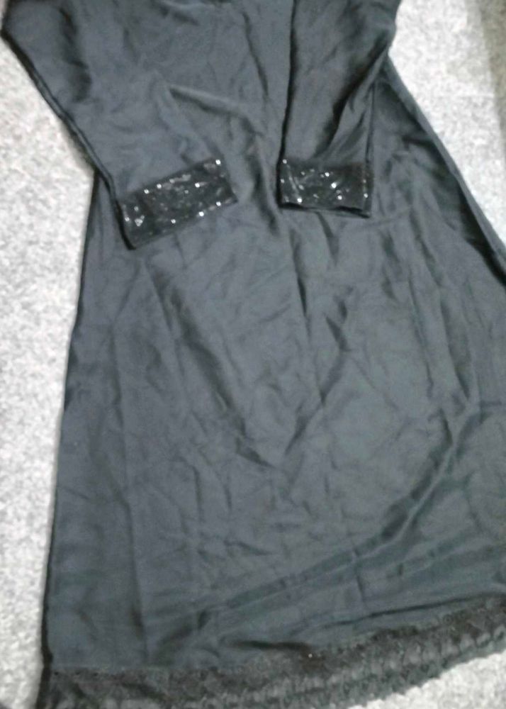 Black Abaya Dress with Sequin Detail