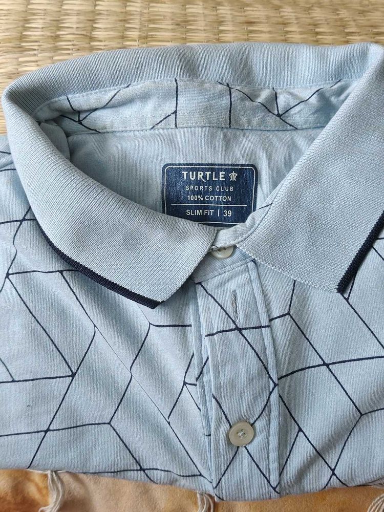 Men's Light Blue Geometric Print Polo Shirt