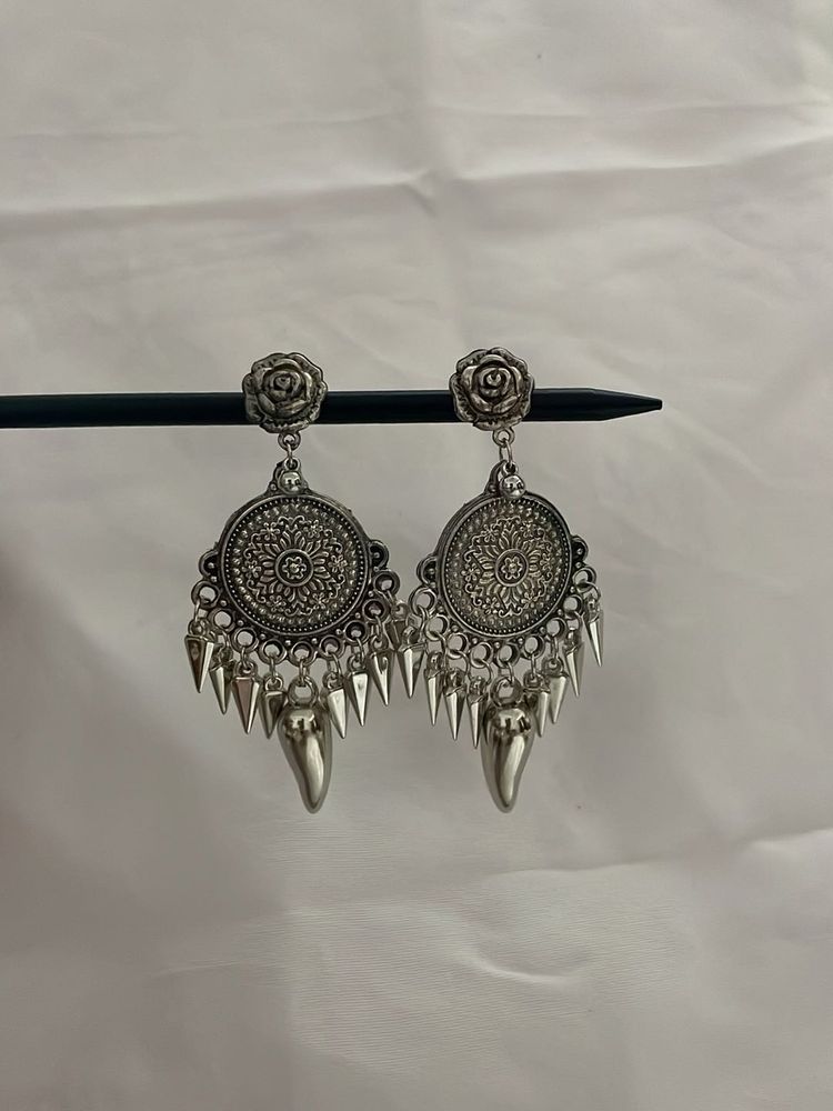 Rose Oxidized Silver Earrings