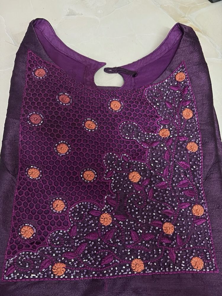 Elegant Purple Kurta with Embellished Neckline