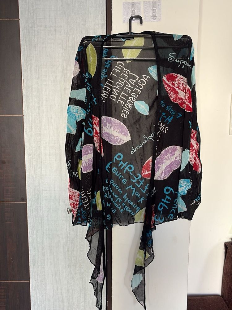 Sheer Kimono with Kiss &amp; Text Print