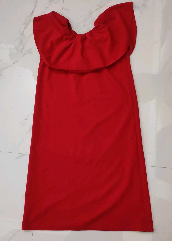 Bold Red Off-Shoulder Ruffle Dress