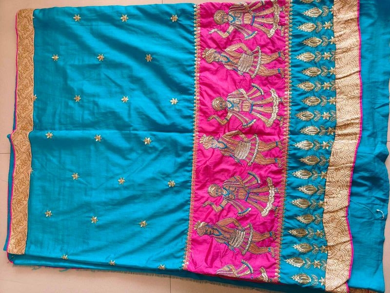 Vibrant Silk Saree with Embroidered Motifs
