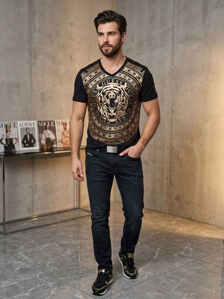 Men's Black Tiger Print T-Shirt