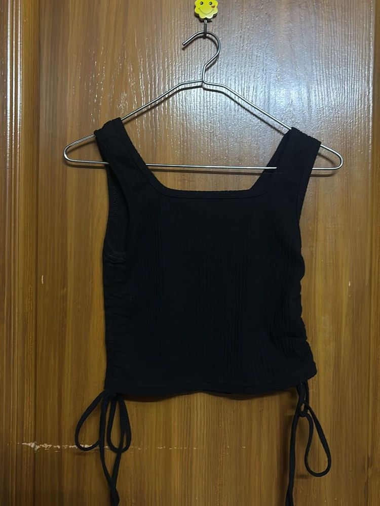 Black Ribbed Square Neck Tank Top