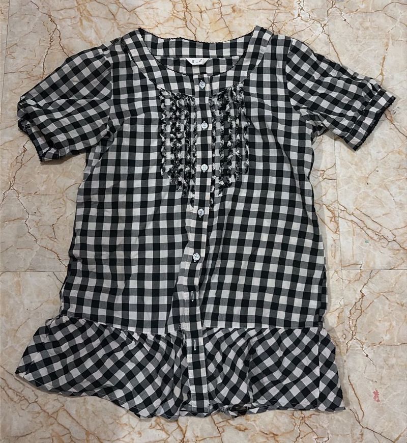 Black and White Gingham Ruffle Top