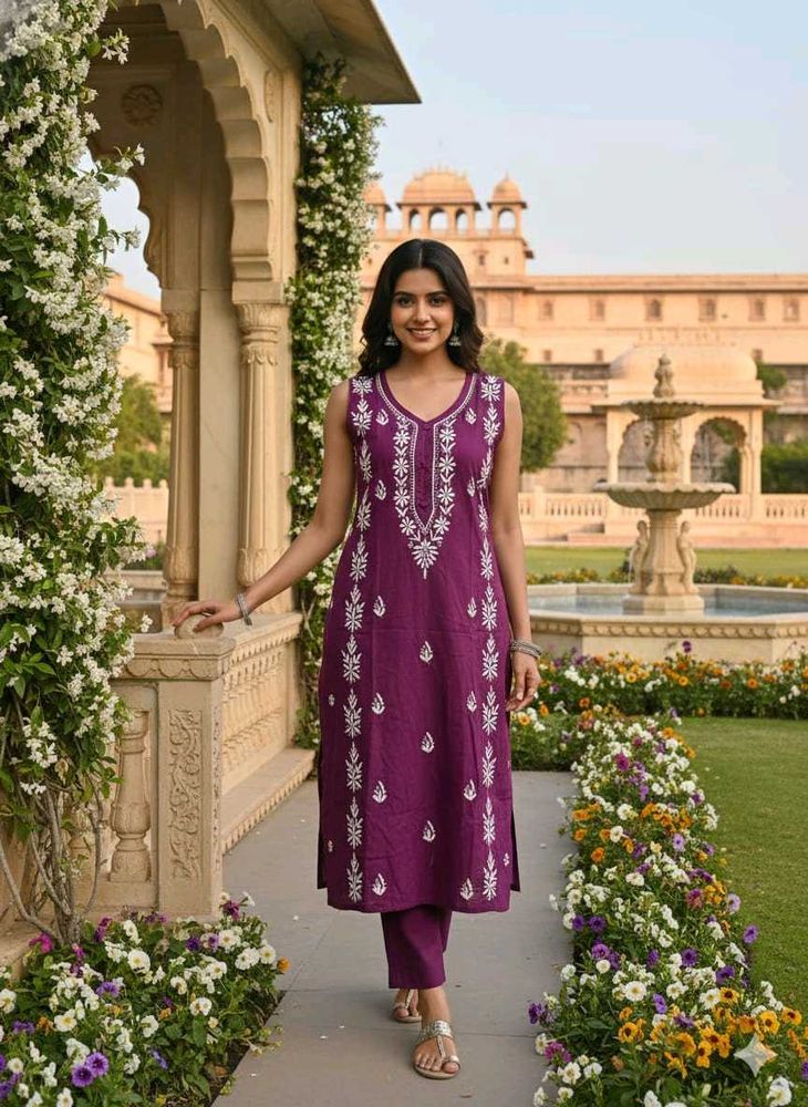 Royal Purple Sleeveless Cotton Kurti😻🫣