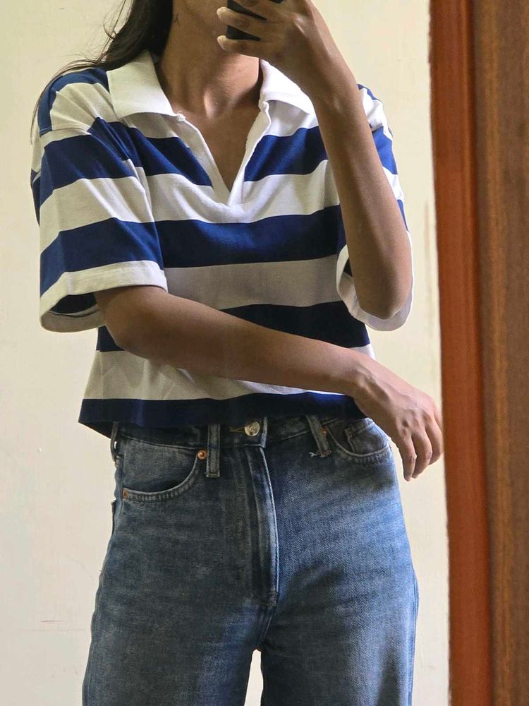 Classic Blue &amp; White Striped Polo Shirt