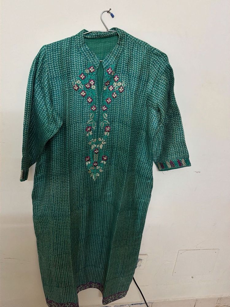 Green Embroidered Kurta