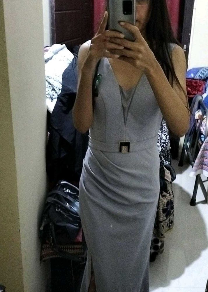 Elegant Grey Midi Dress