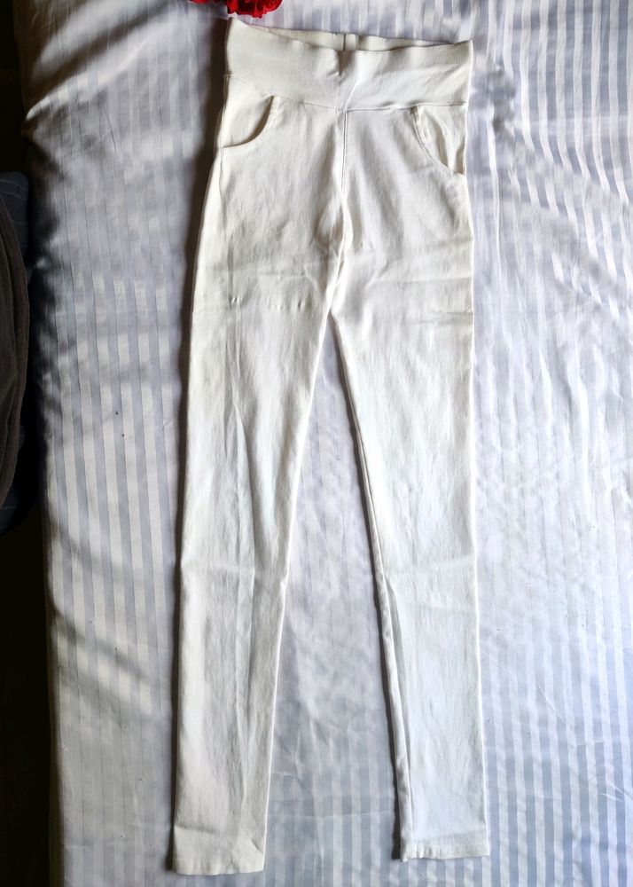 White Elastic Thick Skinny Leggings