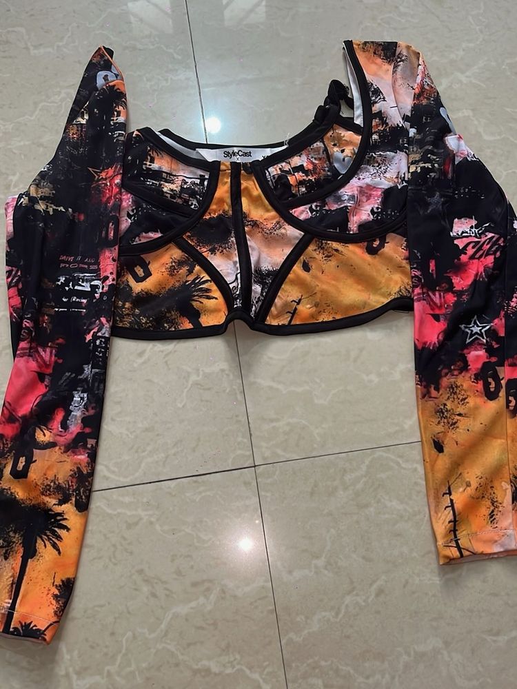 Unique Graphic Print Corset Top