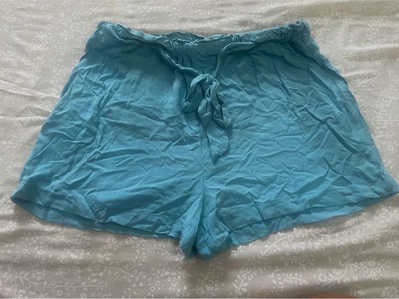 Blue Tie-Waist Shorts