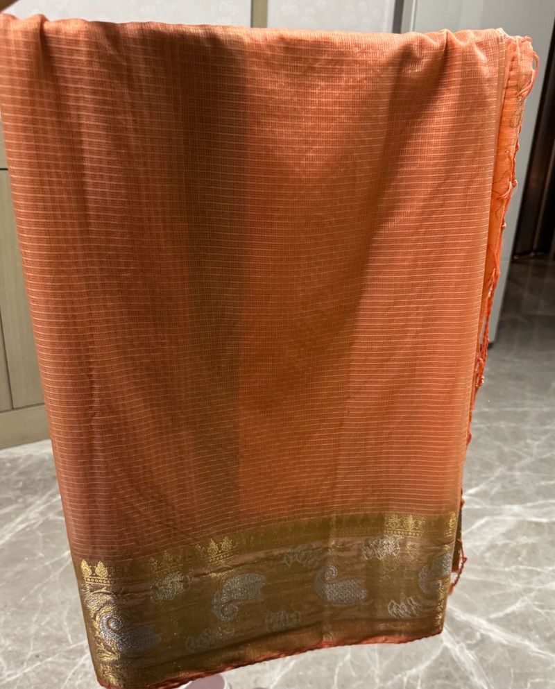 Elegant Orange Saree with Gold Border
