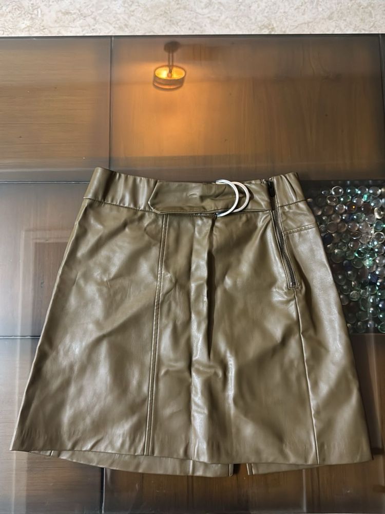 Olive Green Faux Leather Mini Skirt