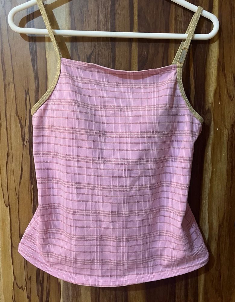 Pink Plaid Camisole Top with golden details