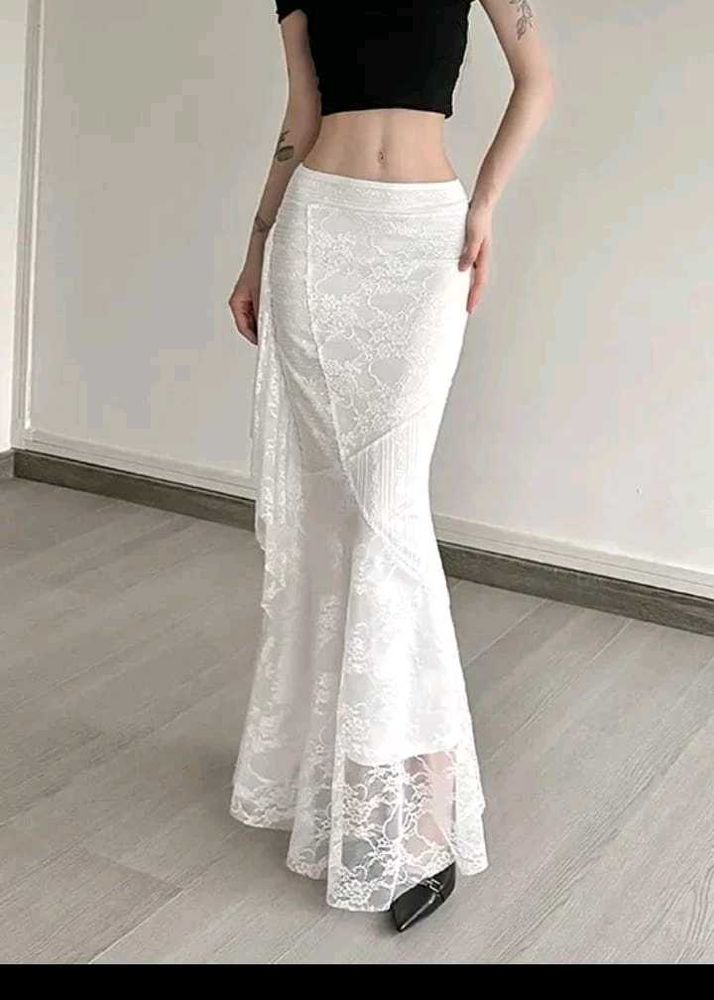 Elegant White Lace Fishtail Skirt