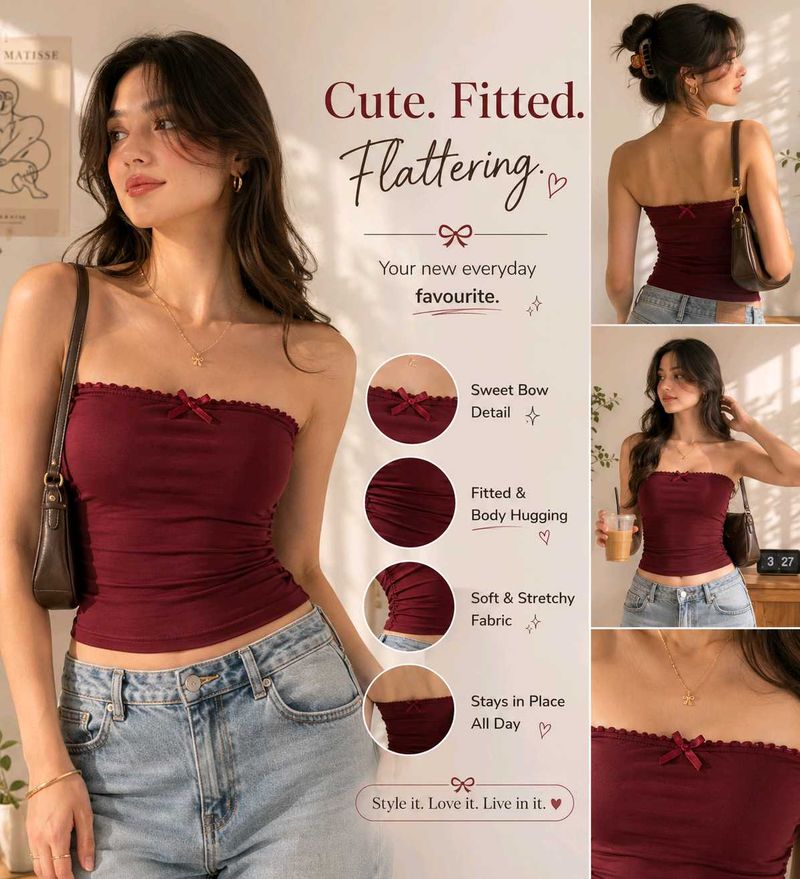 Cute Maroon Bow Tube Top