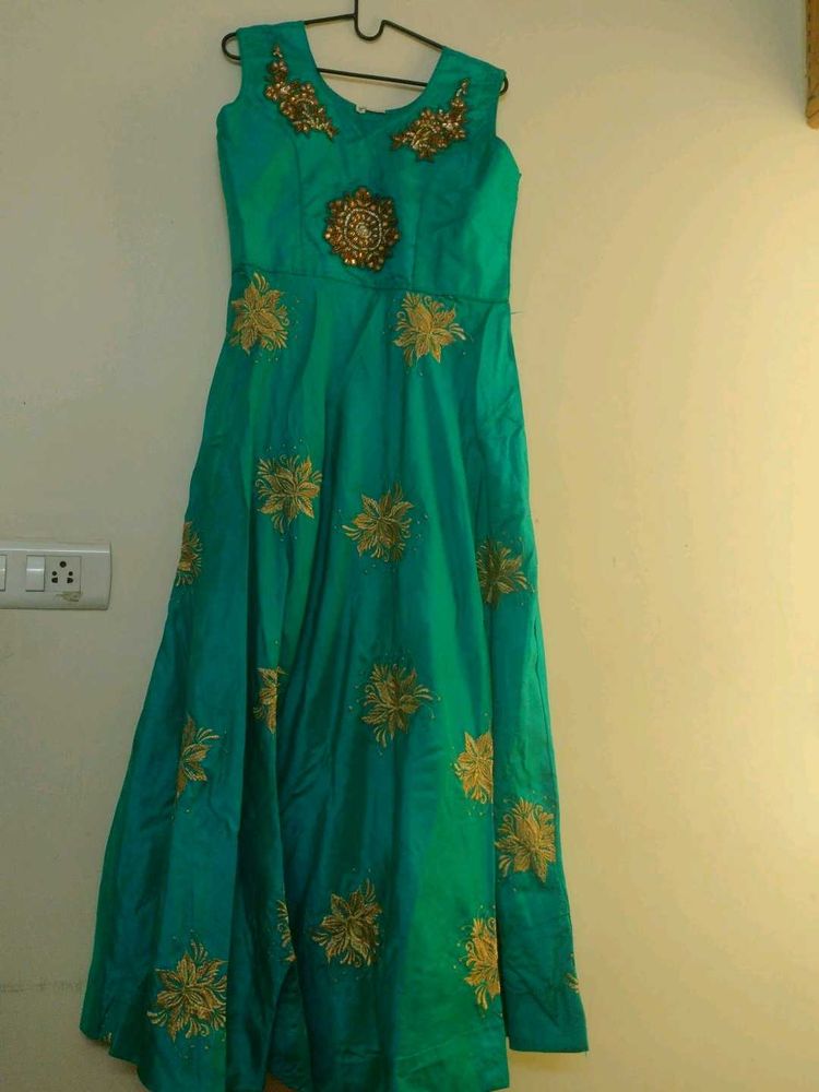 Embroidered Green Ethnic Gown