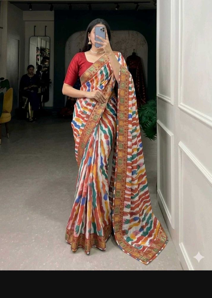 Vibrant Striped Designer Saree(with blouse piece)