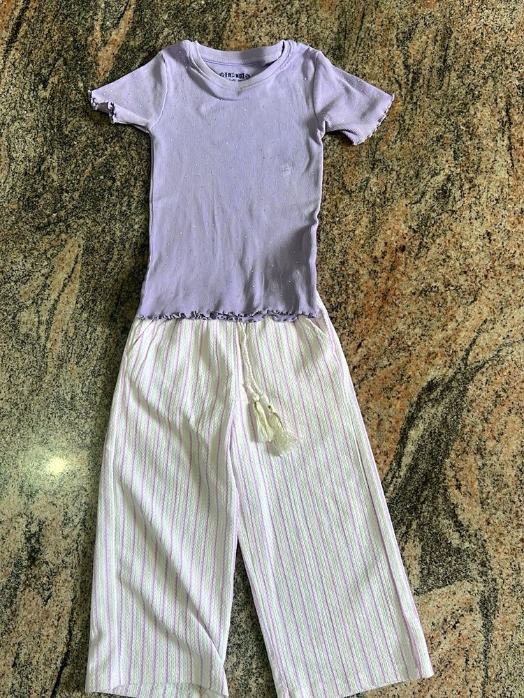 Cute Lavender Top &amp; Striped Pants Set