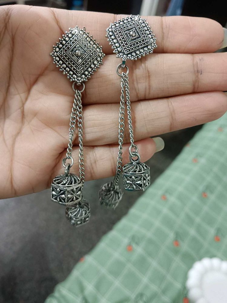 Oxidized Silver Jhumka Earrings