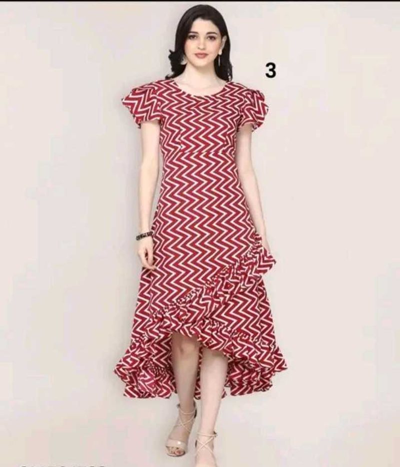 Stylish Red &amp; White Chevron Print Dress