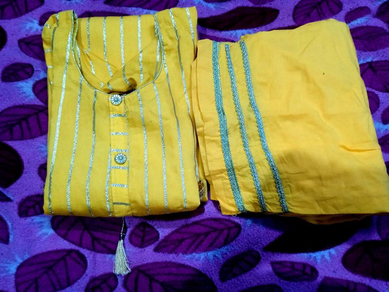 Yellow Striped Kurta Set