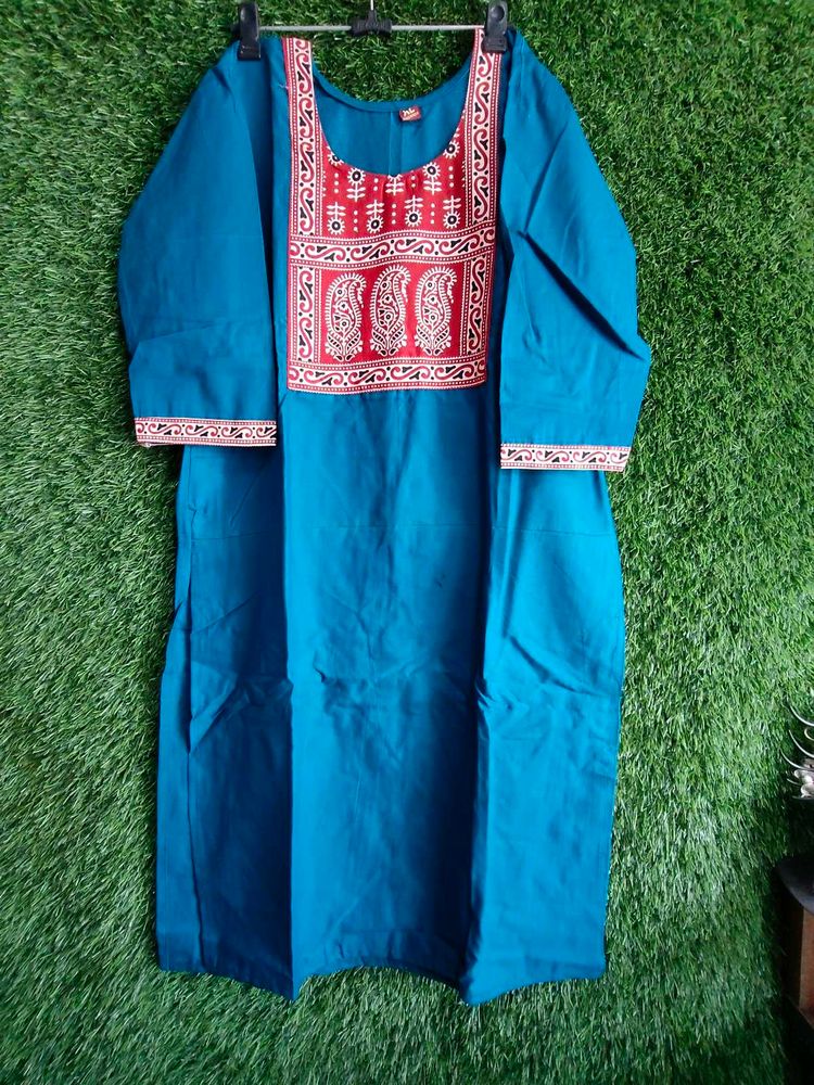 Beautiful Teal Kurta with Red Print